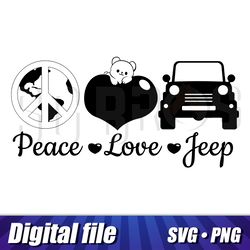 Peace Love Jeep svg png clipart, Jeep cricut, peace love, peace sign, peace and jeep, Vector Jeep image, Cut file art