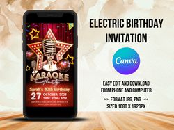 Karaoke Night Party Birthday Invitation, Karaoke Party Birthday Invite Animated Canva Editable