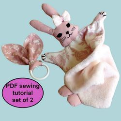 Bunny doll pattern Baby doll Pattern Tutorial Rabbit toy and teething ring Lovey Newborn toy Bunny toy pattern
