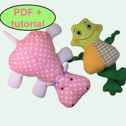 frog toy pattern set of 2 pattern - frog doll and hippo toy sewing pattern tutorial baby doll pattern pdf