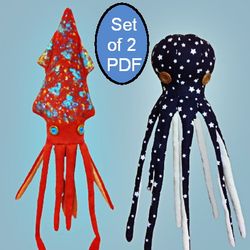squid toy and octopus toy pattern & tutorial pdf toy sewing pattern plushie pattern sea animal pattern stuffed animal