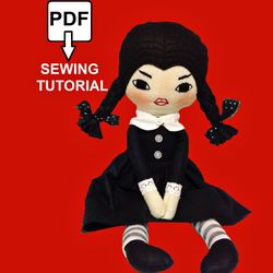 Wednesday doll sewing pattern and Tutorial PDF Addams doll pattern Wednesday Addams