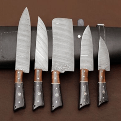 Custom Handmade Damascus Steel Blade Chef Knife Set- Kitchen Knife Set- Chef Set
