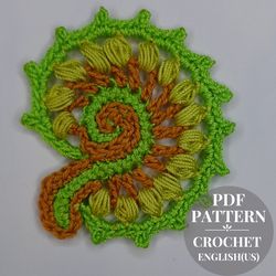 Crochet pattern swirl spiral, crochet spiral applique, crochet motif for Irish Lace, crochet patterns, crochet shell.