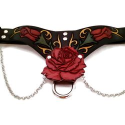 Handmade custom leather bdsm sub collar with red roses
