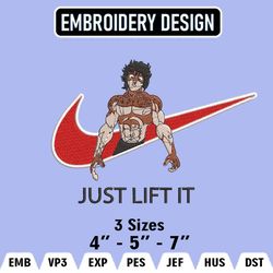 Grappler Baki Nike, Baki Nike Embroidery Files, Nike Embroidery, Anime Inspired Embroidery Design