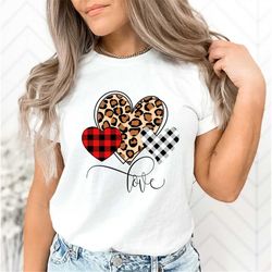 Leopard Print Heart t-shirt, Buffalo Plaid Valentines Day Shirt For Mom, Heart Tee, Animal Print Heart, Cute Valentine T