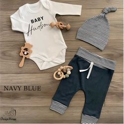 personalized natural cotton 3 pieces baby set with bodysuit, custom name onesie for baby, customized gift for baby, newb