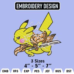 Pikachu Cosplay Zenitsu, Pikachu Logo Embroidery Files, Demon Slayer x Pokemon Machine Embroidery Pattern
