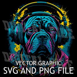 Bulldog in Headphones SVG PNG DOWNLOAD DIGITAL SUBLIMATION FILES