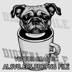 Pug Sitting in a Coffee Mug SVG PNG DOWNLOAD DIGITAL SUBLIMATION FILES