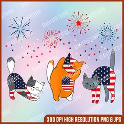 Patriotic Cat png, 4th Of July png, American Flag png, Fireworks png, Patriotic png, Kitty png, Balloon png, Sublimation