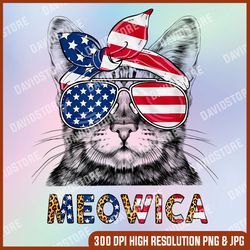 4th of July cat PNG, Patriotic cat Sunglasses Bandana Png | Patriotic| Red White And Blue Png |USA Flag png