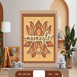 Lotus Flower Namaste 3D Shadow Box SVG, Shadow Box Template, Paper Cutting Template, Light Box SVG Files, 3D Papercut Li