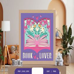 Floral Book 3D Layered Paper Cut SVG, Shadow Box Template, Paper Cutting Template, Light Box SVG Files, 3D Papercut Ligh