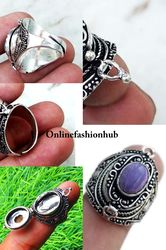 Charoite Gemstone Silver Plated 1PC Adjustable Poison Ring, Secret Ring For Gift, Handmade Pill Box Ring Jewelry