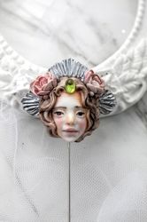Flora, Goddess of spring, Handmade brooch, Polymer clay jewelry