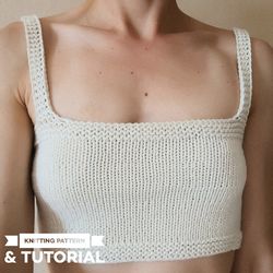 KNITTING PATTERN Square neck crop top, For beginner knitters pattern, Tank top knitting pattern