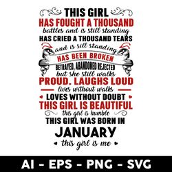 This Girl Has Fought A Thousand Battles This Girl Was Born In January Svg, January Girl Svg, Girl Svg - Digital File
