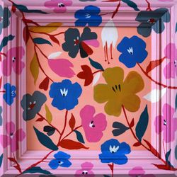 Original acrylic interior Painting on canvas in a wooden frame Flower pattern series Pink.