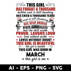 This Girl Has Fought A Thousand Battles This Girl Was Born In March Svg, March Girl Svg - Digital File