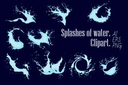 Cliparts of water drops with splashes.