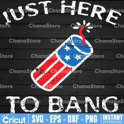 Just Here to Bang Fireworks Funny Patriotic 4th of July PNG INSTANT Download Print and Cut File Silhouette Cricut