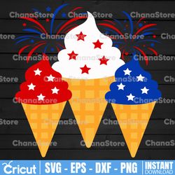 4th of July Patriotic Ice Cream Cones Svg, American Patriotic, Independence Day, Merica, Svg, Png Files For Cricut