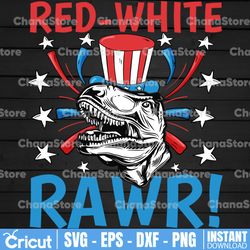 Red White and Rawr Png, 4th of July Png, Red White Blue Dinosaur Png, Patriotic Dino Png