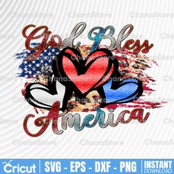 God Bless America | American Flag Heart | 4th of July Sublimation Design | Patriotic PNG | Hand Drawn Digital Download