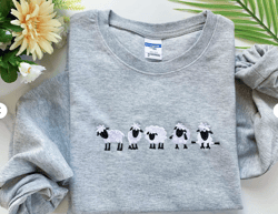 Embroidered Sheep Sweatshirt, Cute Little Sheep Embroidered Crewneck Sweatshirt
