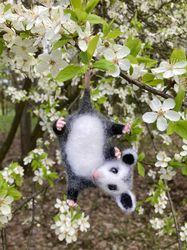 opossum figurine needle felted realistic possum handmade wool miniature animal cute opossum sculpture