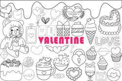VALENTINES DAY | Coloring Pages For Kids | svg | png | jpg | cricut svg | Chocolate | teddy bear | Strawberry Cake| hear