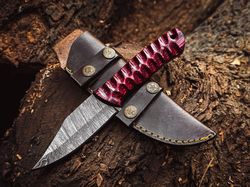 Handmade Damascus Steel Hunting Knife Wood Handle With Leather Sheath ME-19