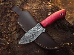 Handmade Damascus Steel Hunting Knife Pakka Wood Handle With Leather Sheath
