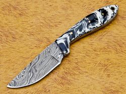 CUSTOM DAMASCUS STEEL HUNTING/BOWIE/DAGGER KNIFE HANDLE ACRYLIC SHET WITH SHEATH