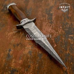 IMPACT CUTLERY RARE CUSTOM DAMASCUS DAGGER KNIFE BURL WOOD HANDLE