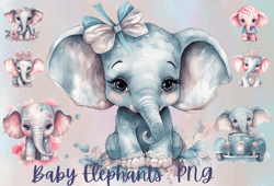 7 Watercolor Baby Elephants Clipart Png