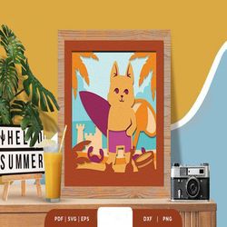 Puppy in the Summer 3D Shadow Box, Shadow Box Template, Paper Cutting Template, Light Box SVG Files, 3D Papercut Lightbo