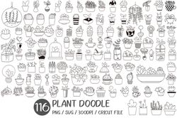 PLANT DOODLE | Flower png, Cute doodle, Flower pot, floral, good notes sticker, kawaii plant sticker, Mega bundle, Color