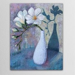 printed art floral print canvas painting magnolia  printed wall art flowers in a vase