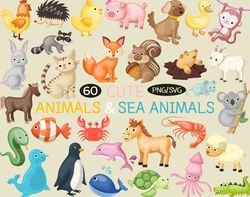 Animals SVG | Sea Animals PNG, Cute, Fish, Clip art, Animal Farm, Dog, Chicken, Chick, Monkey, Whale, Shrimp, Squirrel,
