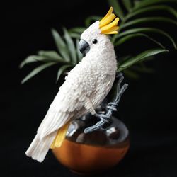 White cockatoo. Parrot brooch.