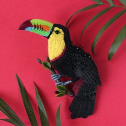 Rainbow toucan. Bird Brooch