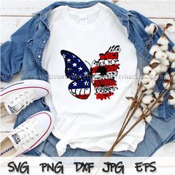 American Flag Butterfly SVG, 4th of July SVG, Patriotic Woman SVG, Sunflower Svg, Png, Svg Files For Cricut, Sublimation