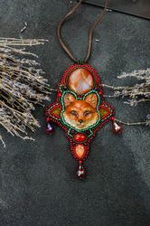 Fox Pendant handmade with carnelian
