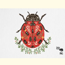 Hand Drawn Floral Ladybug PNG Clipart