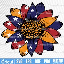 American Flag Sunflower Png, Sunflower Png, 4th of July Patriotic Sunflower Png, Distressed Flag Sunflower, America Png,