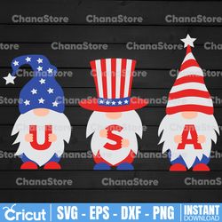 Patriotic Gnomes SVG, 4th of July SVG, USA Gnomes For Cricut Projects Independence Day Cut File