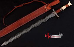 handmade custom swords damascus steel hunting swords with leather sheath hand forged swordsmk251d